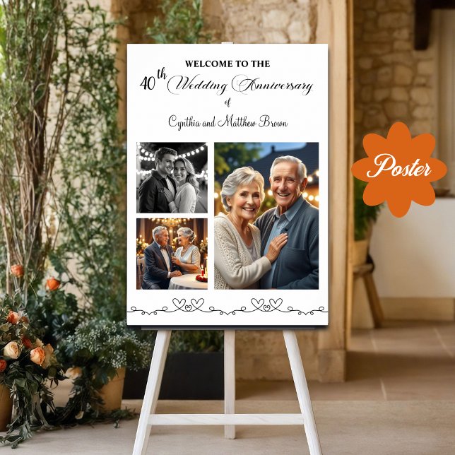 Custom 3 Fotos 40. Hochzeitstag Begrüßung Poster (Von Creator hochgeladen)