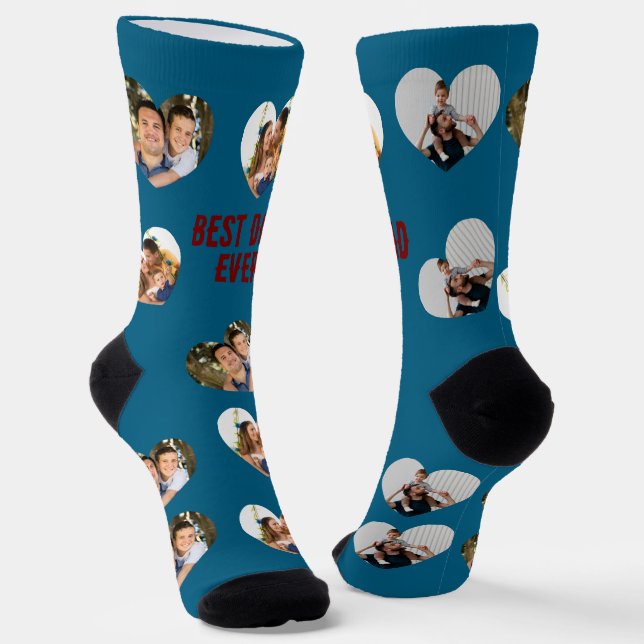 Custom 3 Photo Collage Best Dad Ever  Socken (Gewinkelt)