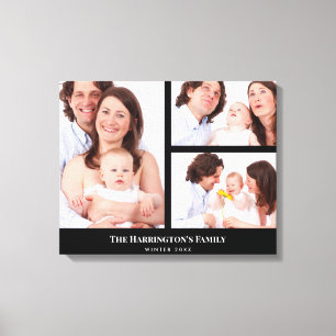 Custom 3 Sections Family Foto Collage Black Frame Leinwanddruck