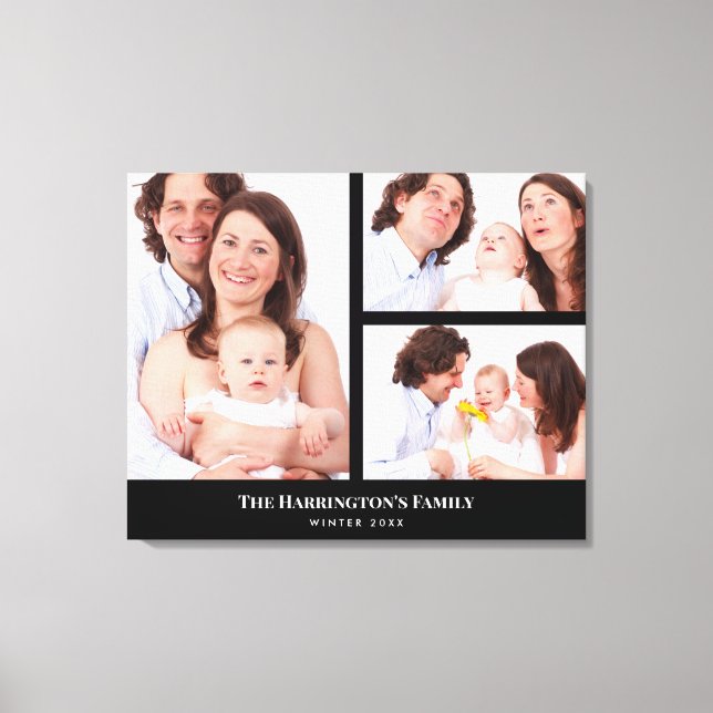 Custom 3 Sections Family Foto Collage Black Frame Leinwanddruck (Vorderseite)