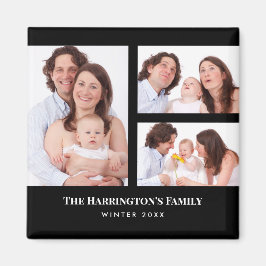 Custom 3 Sections Family Foto Collage Black Frame Magnet
