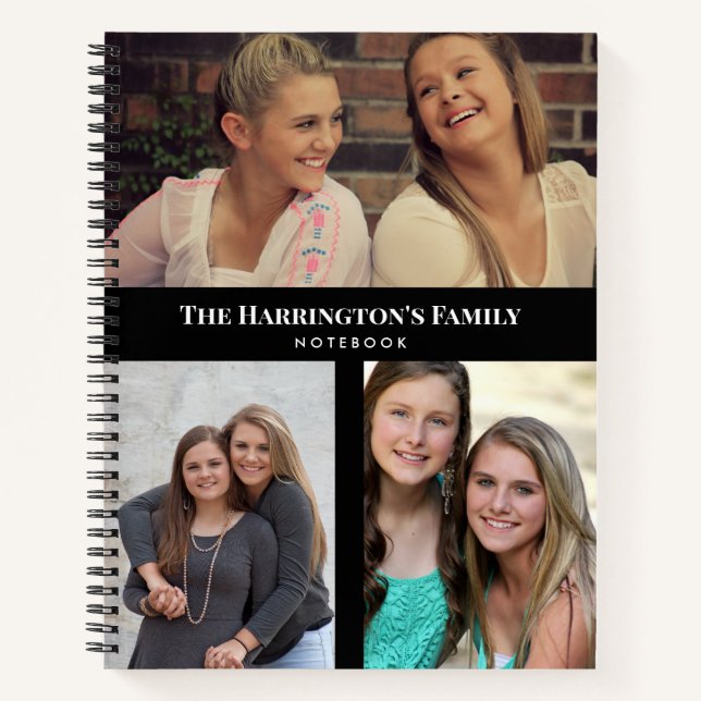 Custom 3 Sections Family Foto Collage Black Frame Notizbuch (Vorderseite)
