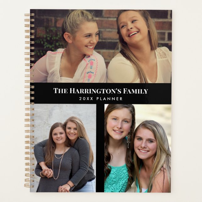 Custom 3 Sections Family Foto Collage Black Frame Planer (Vorderseite)