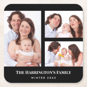 Custom 3 Sections Family Foto Collage Black Frame Rechteckiger Pappuntersetzer