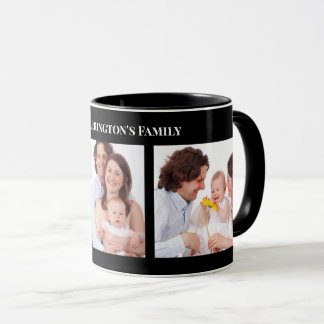 Custom 3 Sections Family Foto Collage Black Frame Tasse