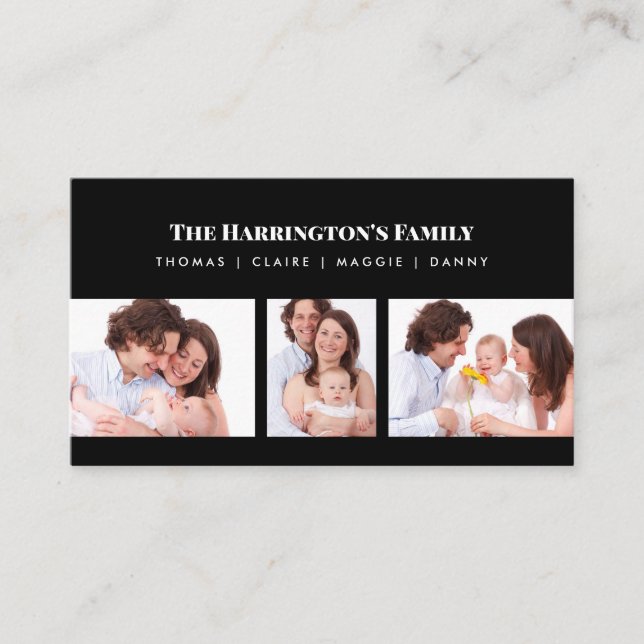 Custom 3 Sections Family Foto Collage Black Frame Visitenkarte (Vorderseite)