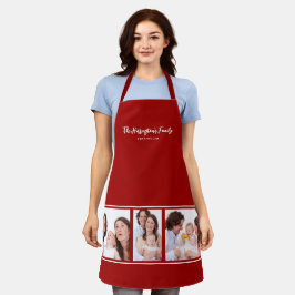 Custom 3 Sections Family Foto Collage Red Frame Schürze