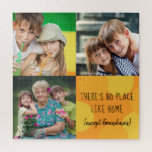 Custom 3 Square Foto Collage Kein Ort wie Zuhause<br><div class="desc">Personalisiertes Puzzle mit 3 Ihrer Lieblings-Fotos und Möglichkeit, den Text zu bearbeiten. Die Schrift lautet "Es gibt keinen Ort wie Zuhause (außer Oma's)" und Sie können dies bearbeiten, um zum Beispiel Nana oder Mimi zu lesen. Die Fotovorlage ist auch Set bereit für Sie, um 3 Fotos hinzuzufügen - quadratischer Instagram...</div>