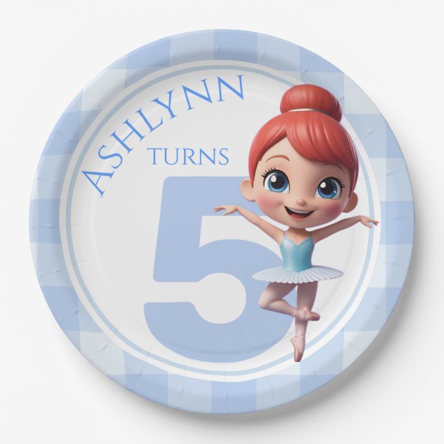 Custom 3D Cute Blue Ballerina Girls Birthday |  Pappteller (Vorderseite)