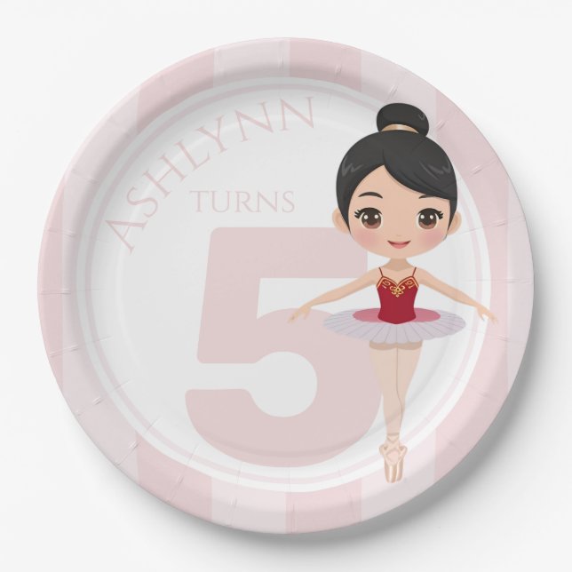 Custom 3D Cute Red Ballerina for Girls Birthday |  Pappteller (Vorderseite)
