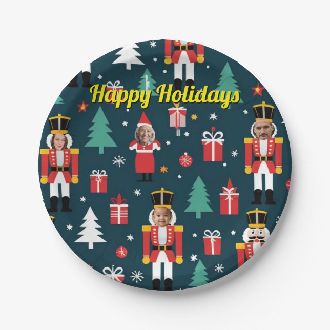 custom 4 face photo Christmas nutcracker Pappteller (Vorderseite)