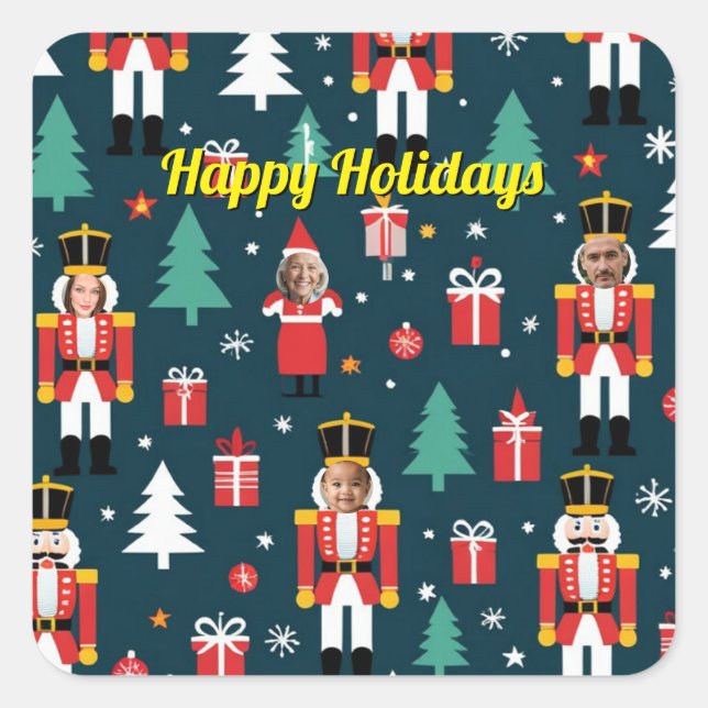 custom 4 face photo Christmas nutcracker Quadratischer Aufkleber (Vorderseite)