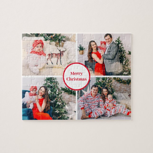 Custom 4 Family Foto Collage Frohe Weihnachten (Horizontal)
