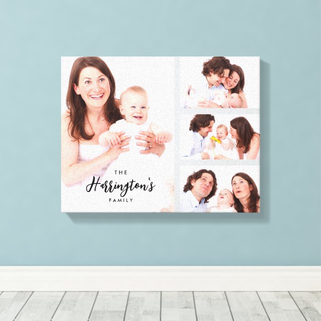 Custom 4 Family Photos Collage Rectangle Frame Leinwanddruck (Insitu (Holzboden))