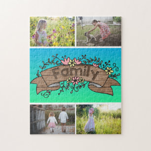 Custom 4 Foto / Blue Green Rustic Family Floral