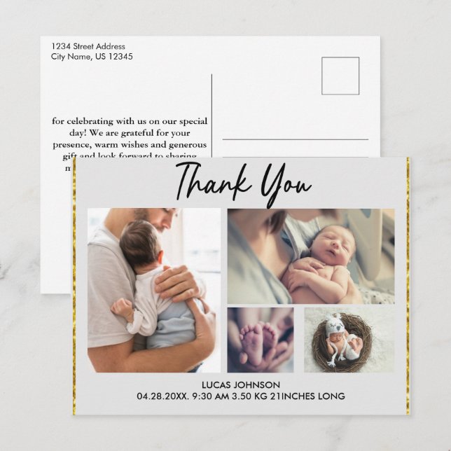 Custom 4 Foto Collage Baby Danke Postcard Postkarte (Vorne/Hinten)