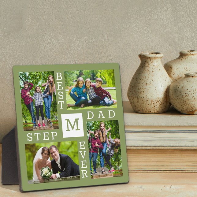 Custom 4 Foto Collage Beste Stepdad je grün Fotoplatte (Von Creator hochgeladen)