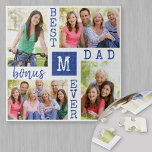 Custom 4 Foto Collage Blue Bester Bonus Vater je<br><div class="desc">Custom Foto Collage Puzzle für den besten Bonus Vater aller Zeiten. Die Vorlage ist Set bereit für Sie, um 4 Ihrer Lieblings-Fotos und Initial hinzuzufügen. Ein großartiges Geschenk für Ihren Stiefvater am Vatertag, einen Geburtstag oder als Beibehaltung einer Veranstaltung oder persönlichen Leistung. Das Design hat eine frische Farbpalette von Blau...</div>