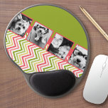 Custom 4 Foto Collage Limon und Coral Chevrons Gel Mousepad<br><div class="desc">Eine großartige Möglichkeit,  Ihre quadratischen Fotos von Ihrem Online-Konto aus anzuzeigen. Ein lustiges Zickzackdesign hebt die Bilder hervor.</div>