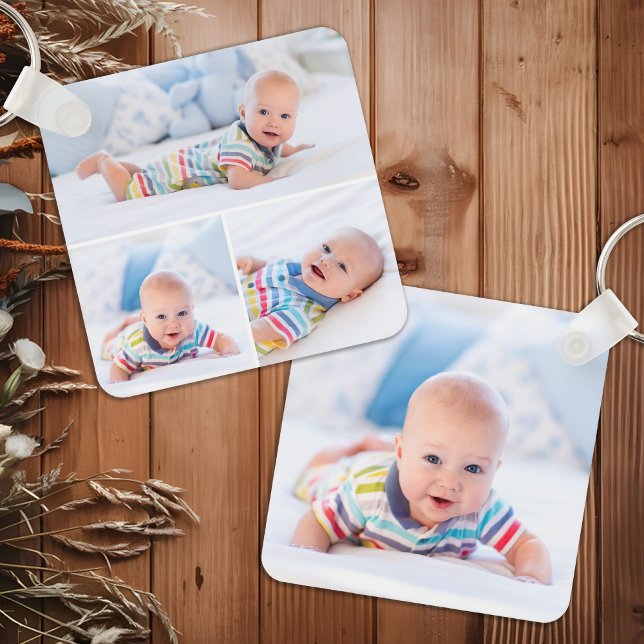 Custom 4 Foto Collage Modernes Neugeborenes Baby Schlüsselanhänger (Von Creator hochgeladen)
