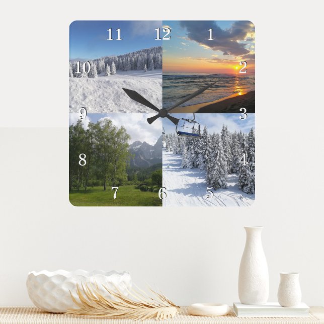 Custom 4 Foto Collage Personalisiert Quadratische Wanduhr (Von Creator hochgeladen)