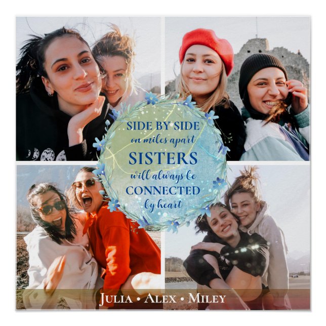 Custom 4 Foto Collage Sisters BESTE FREUNDIN Quote Poster (Vorderseite)