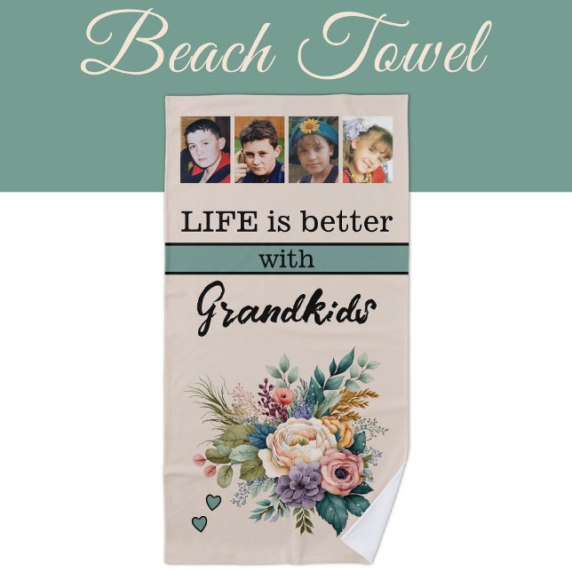 Custom 4 Foto Enkel Blumengrün Strandtuch (Von Creator hochgeladen)