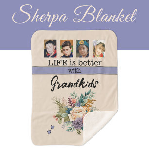 Custom 4 Foto Enkelkinder Blume lila Sherpadecke