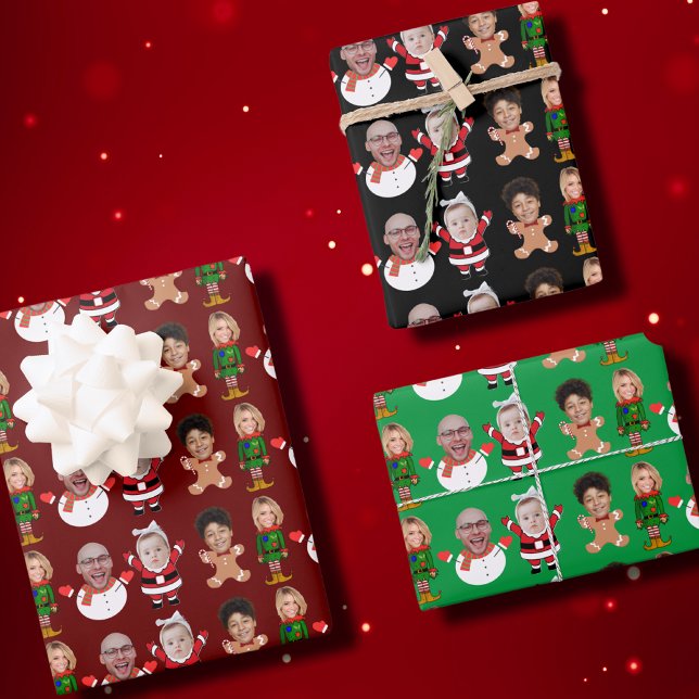 Custom 4 Foto Family Face Foto Weihnachtsgeschenk Geschenkpapier Set (Von Creator hochgeladen)
