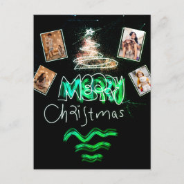 Custom 4 Fotos Emerald Green Glitzer Tree Postkarte