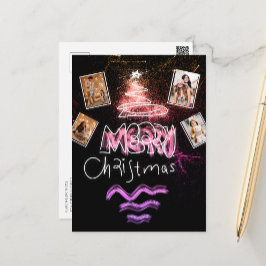 Custom 4 Fotos Holografie Rosa und Golden Tree Postkarte