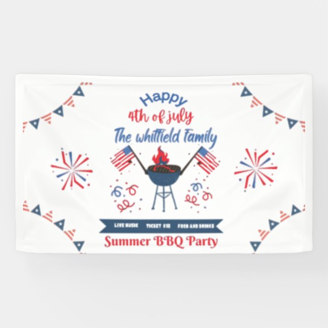 Custom 4. Juli Family Summer GRILLEN Party Banner (Horizontal)