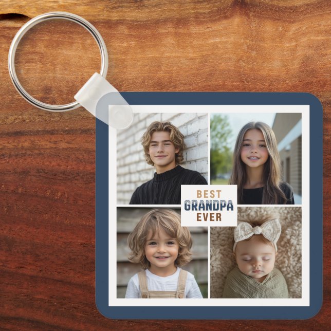 Custom 4 Photo Collage Best Grandpa Ever Schlüsselanhänger (Vorderseite)