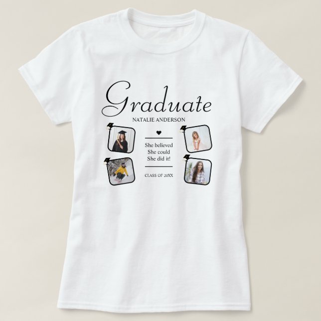 Custom 4 Photo Collage Class of 2026 Graduation T-Shirt (Design vorne)