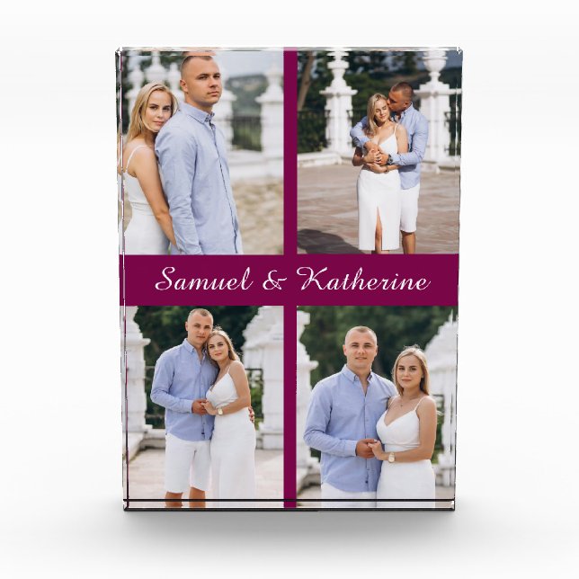 Custom 4 Photo Collage Script Name Acrylic Block (Vorderseite)
