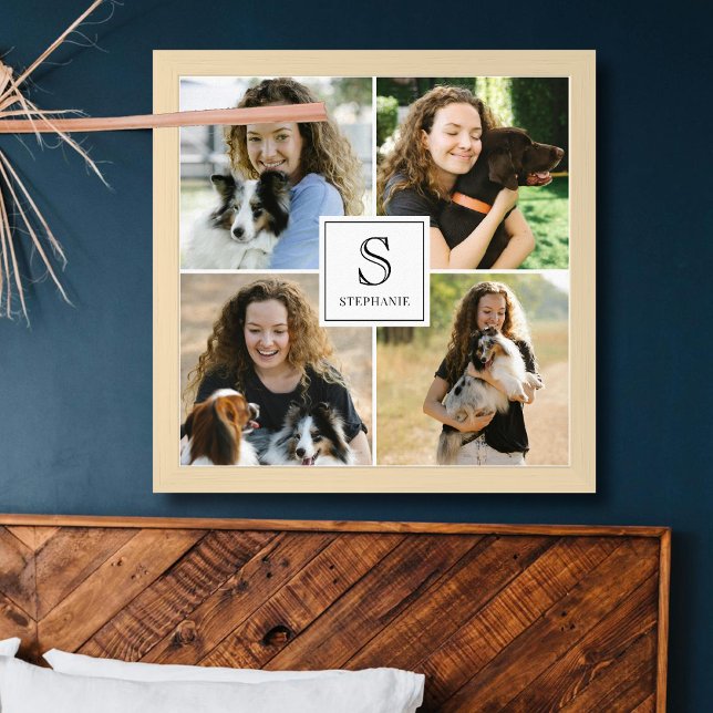 Custom 4 Photo Collage with Monogram and Name Poster (Von Creator hochgeladen)