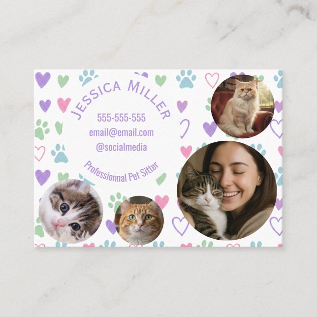 Custom 4-Photo Pet Sitter Business Card  Visitenkarte (Vorderseite)