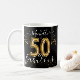 Custom 50. Fabulous Birthday Black Gold Ballons Kaffeetasse