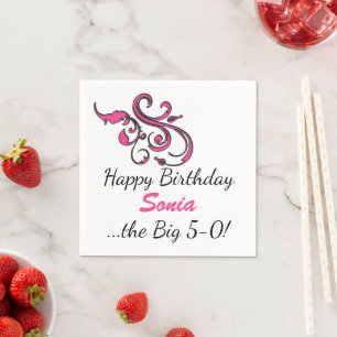 Custom 50. Geburtstag Pink Wirbel Paper Napkins Serviette