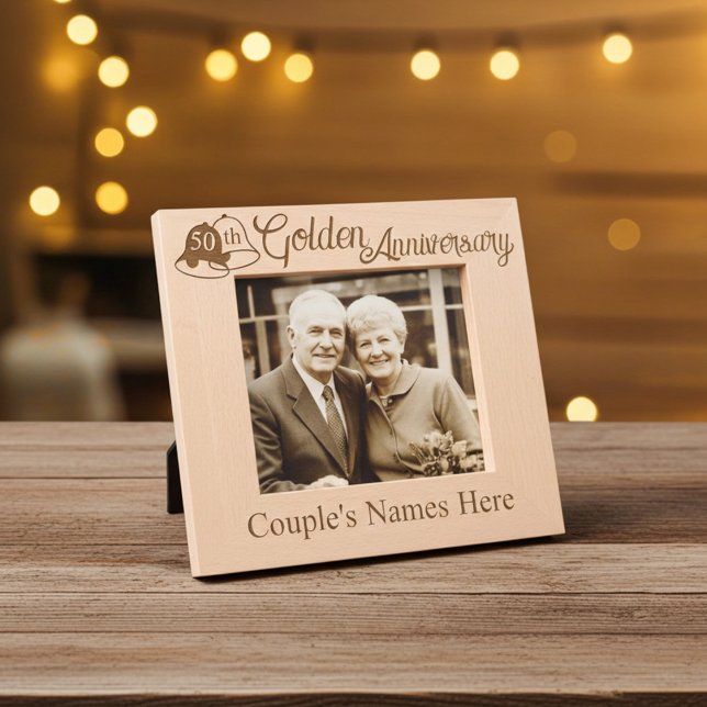 Custom 50. Hochzeit Golden Jubiläum mit Glocken Geätzte Rahmen (Personalized 50th wedding anniversary photo frame)