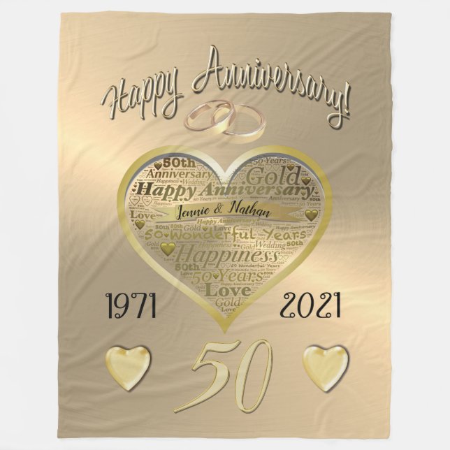 Custom 50. Wedding Anniversary Throw Blanket Fleecedecke (Vorderseite)