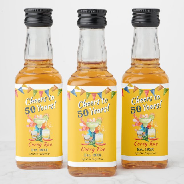 Custom 50th Birthday Tequila Margarita Fiesta Alkoholflaschenetikett (Flaschen)