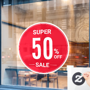 Custom 52" Round SUPER SALE Simple Red Store Fensteraufkleber