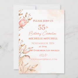 Custom 55. Geburtstag Peach Floral Tulips Einladung