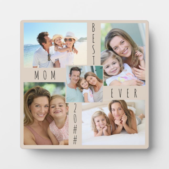 Custom 5 Foto Collage Beste Mama je Beige Fotoplatte (Vorderseite)