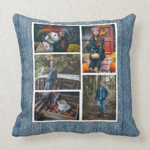 Custom /5 Foto Collage Denim Blue Jeans Kissen