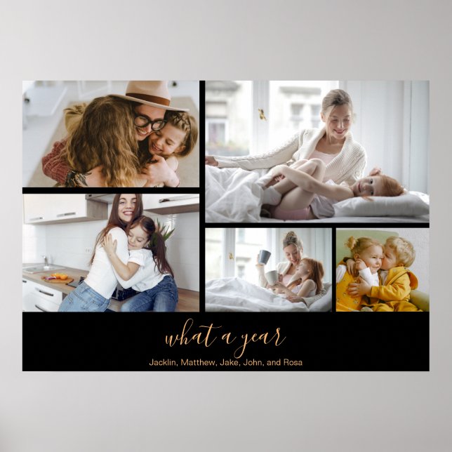 Custom 5 Fotos Black Gold Typografie Urlaub Poster (Vorne)