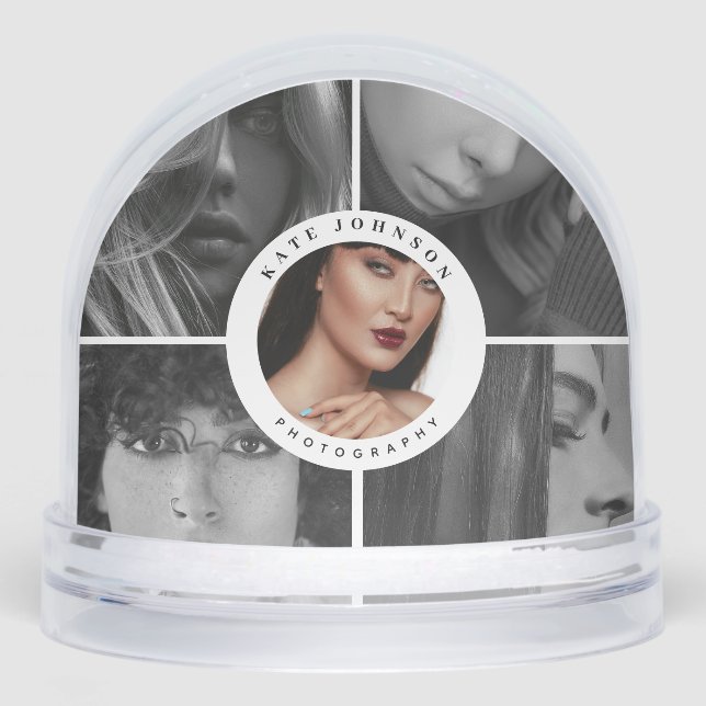 Custom 5 Fotos Collage Business Logo Weihnachten Schneekugeln (Vorderseite)