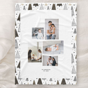 Custom 5 Fotos Collage Name Winter Pine Tree Fleecedecke