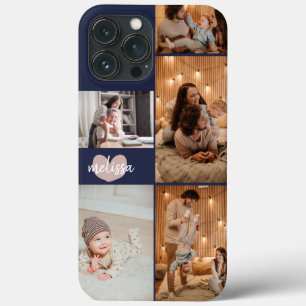 Custom 5 Fotos Niedlich Heftskriptname Navy Blue Case-Mate iPhone Hülle